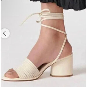 NWT Aeyde Patent Leather Slingback Ankle Wrap Sandals in 8.5 Cream